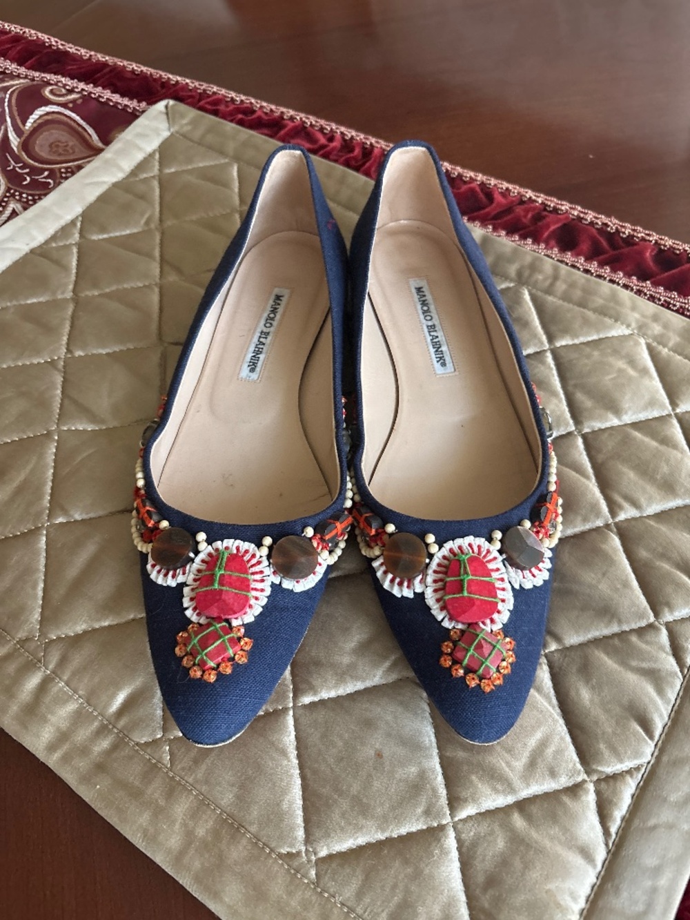 Authentic Manolo Blahnik Beaded Flats 39.5 Neiman Marcus  $795